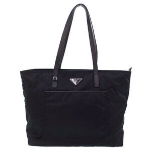Prada Vela nylon Saffiano leather tote Shoulder Bag Black